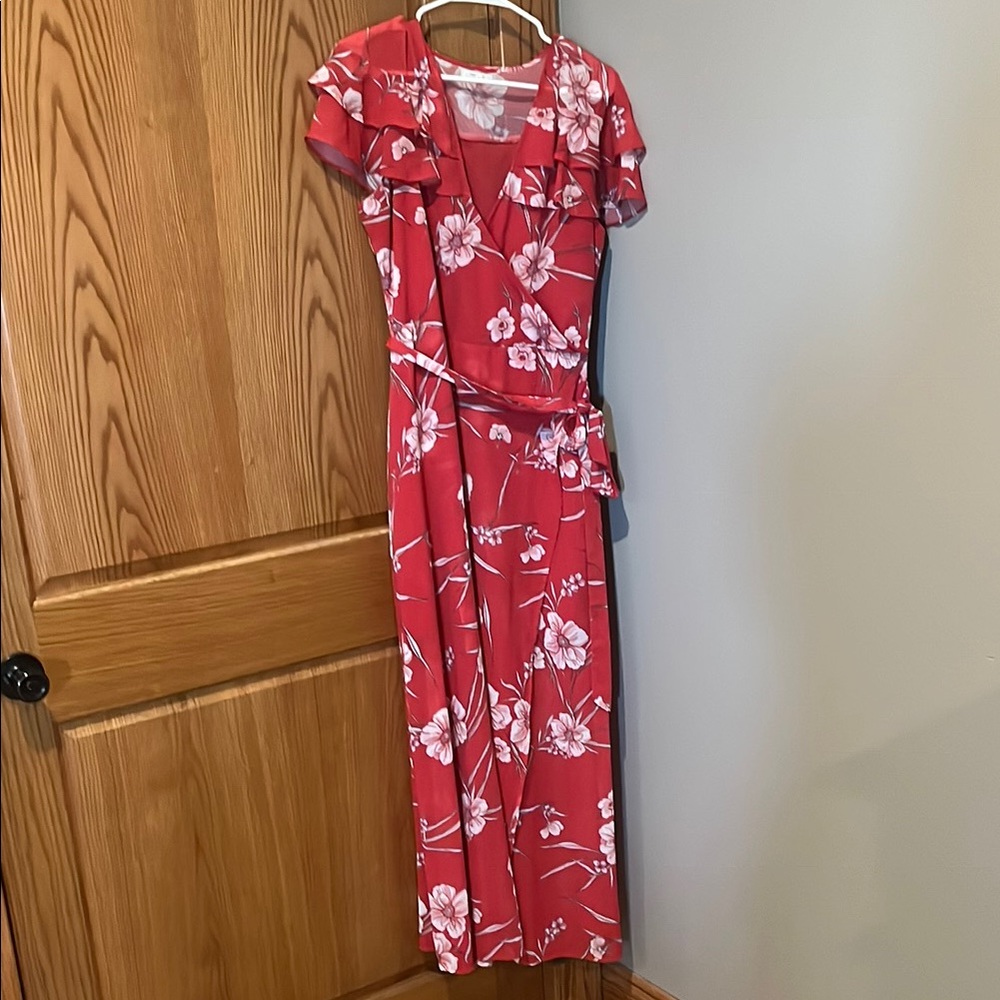 Maurices Red Flutter Sleeve Maxi Sundress